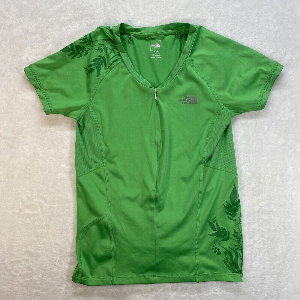 The North Face Cycle Bike Jersey Womens Size Small S Green Shirt 1/4 Zip Dri Fit